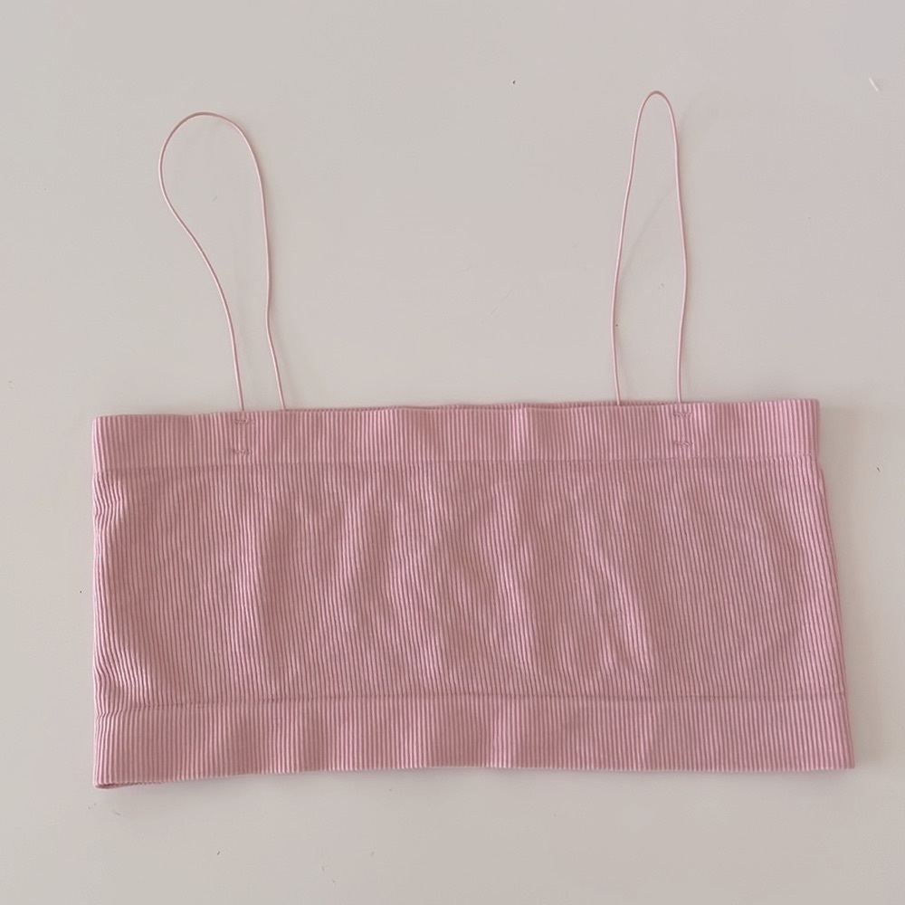 Essentials Skinny Strap Tube Top Bralette French Terry Pink Lounge Beach Coastal